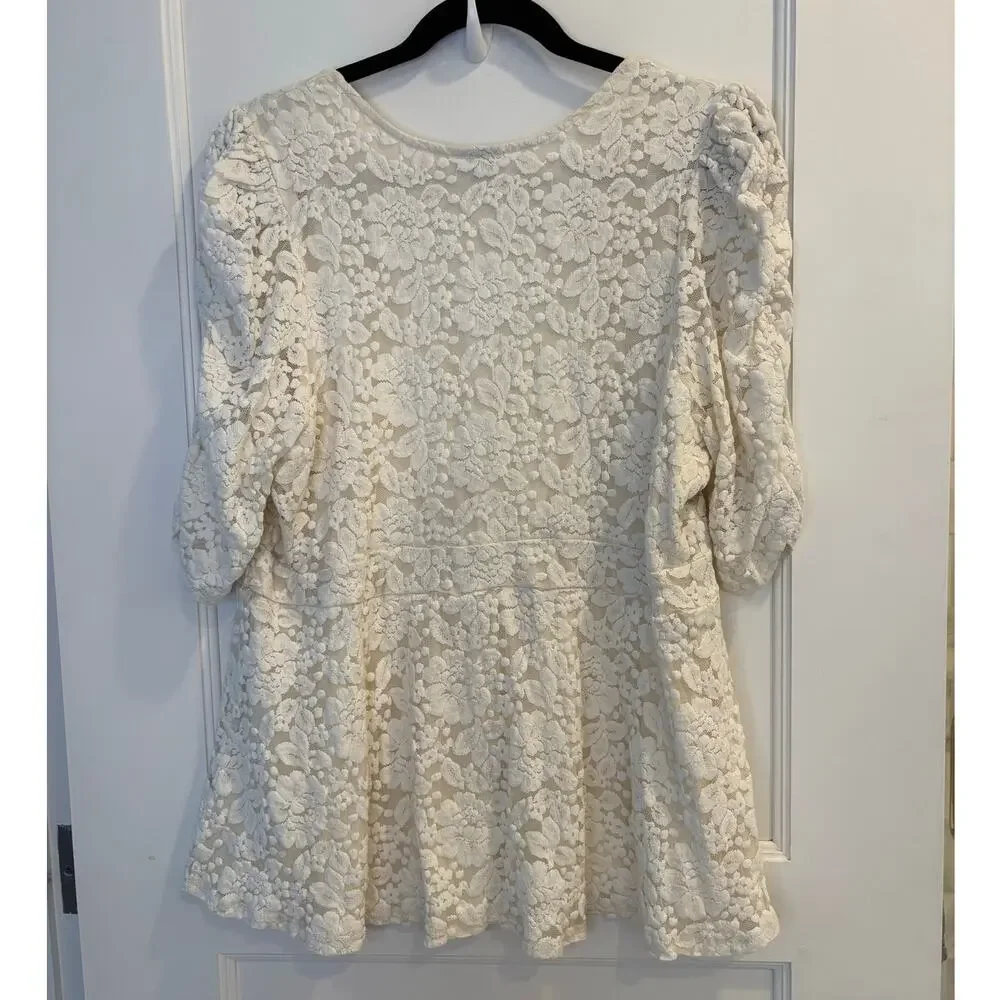 TORRID White Lace Puff Sleeve Sweetheart Blouse Cottagecore Boho Peplum Top 3X - Picture 2 of 4